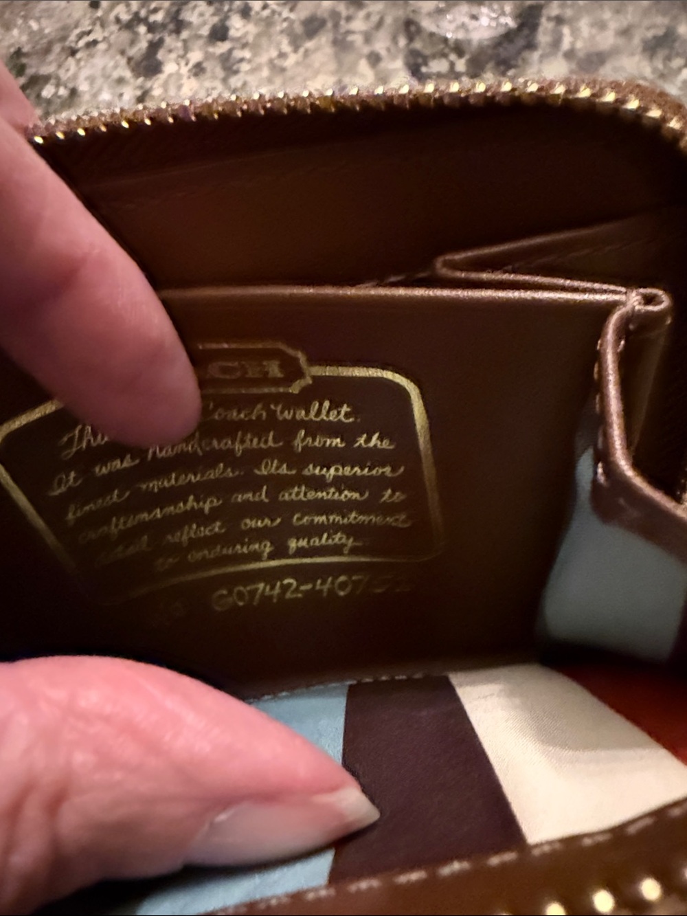 Coach Anniversary Stripe Denim Navy Canvas and Brown Leather Snap Wallet - Picture 12 of 12